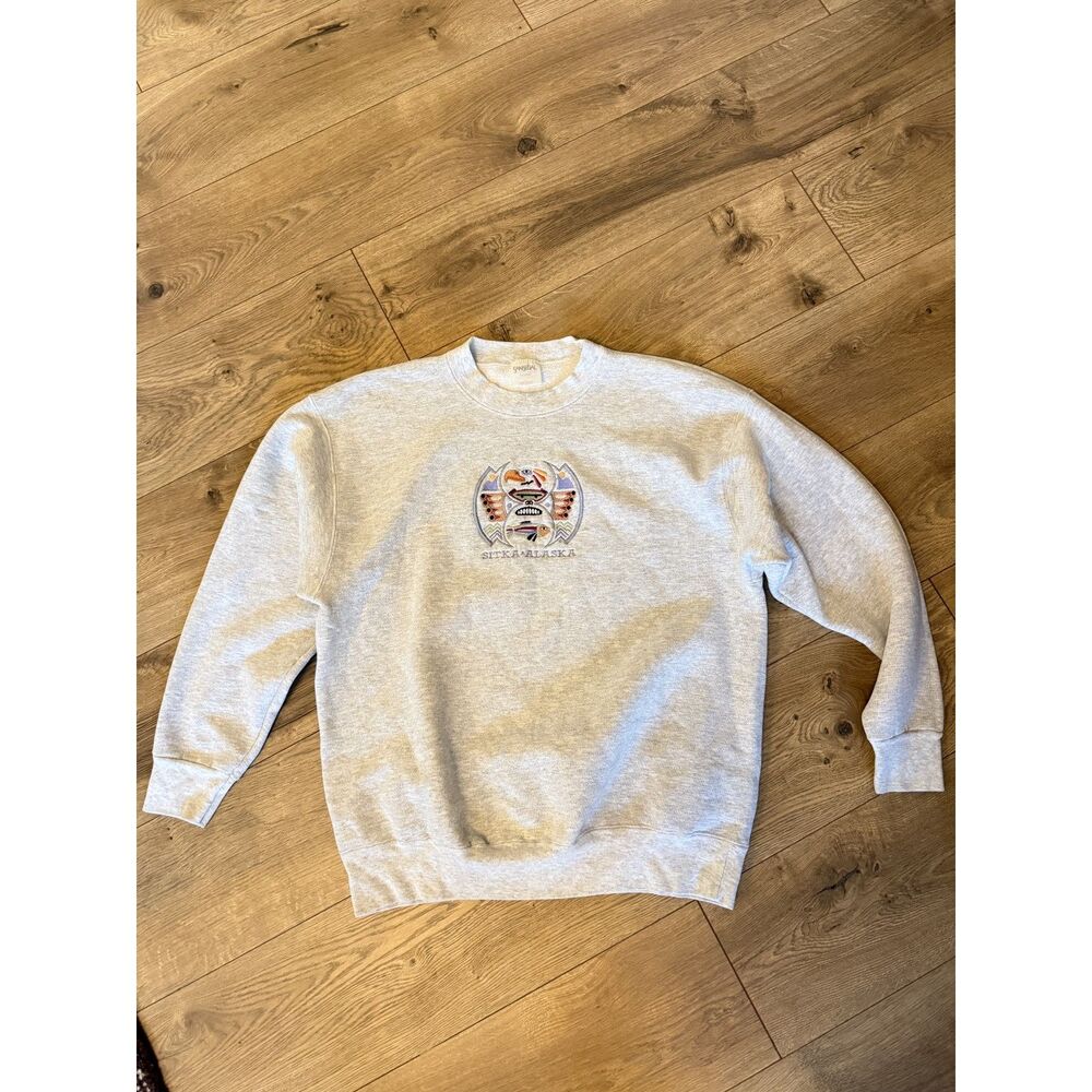 SANSEGAL XL vintage VTG oversized embroidered crewneck Sitka Alaska Pullover